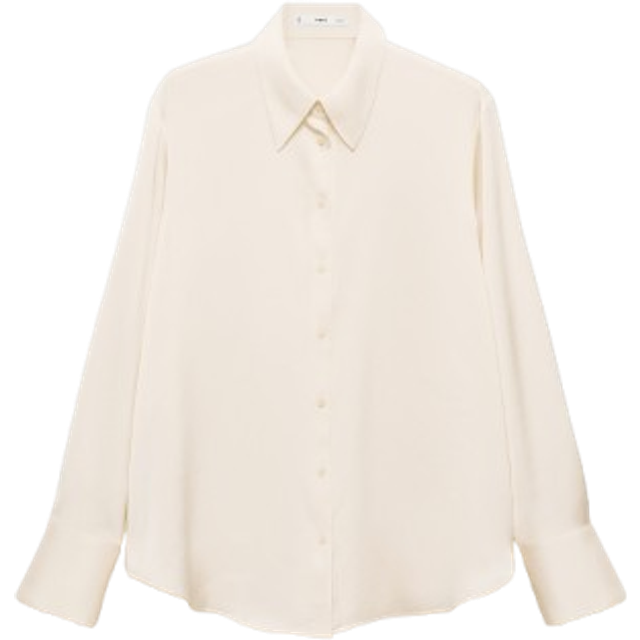 MANGO Satin Finish Flowy Shirt Dam Långärmade Skjortor Stl. XL - Från Magasin - Natural White (XL)