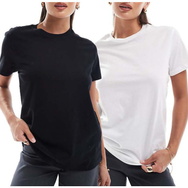 ASOS DESIGN – Svartvit t-shirt med rund halsringning i bomullsmix, 2-pack - MULTI-Flera