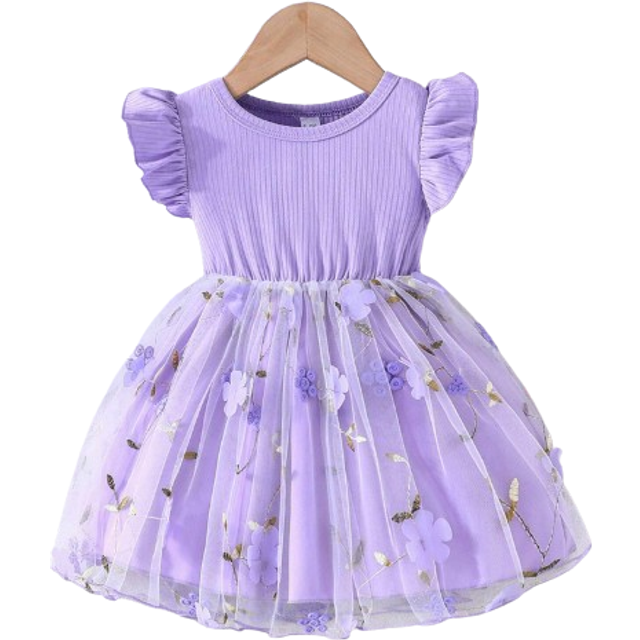 SHEIN Baby Girl Gorgeous Elegant Summer Sleeveless Dress With 3D Flower Embroidery, Mesh And Gauze Patchwork