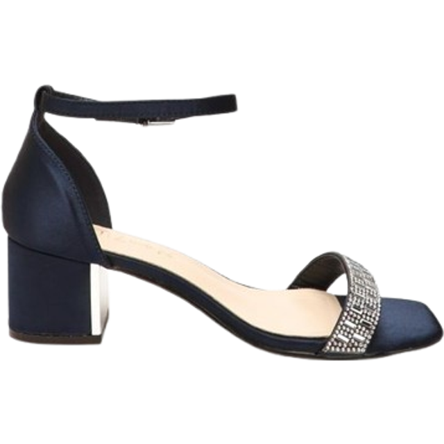 Quiz Womens Wide Fit Navy Satin Diamante Low Block Heeled Sandals - Size UK 5