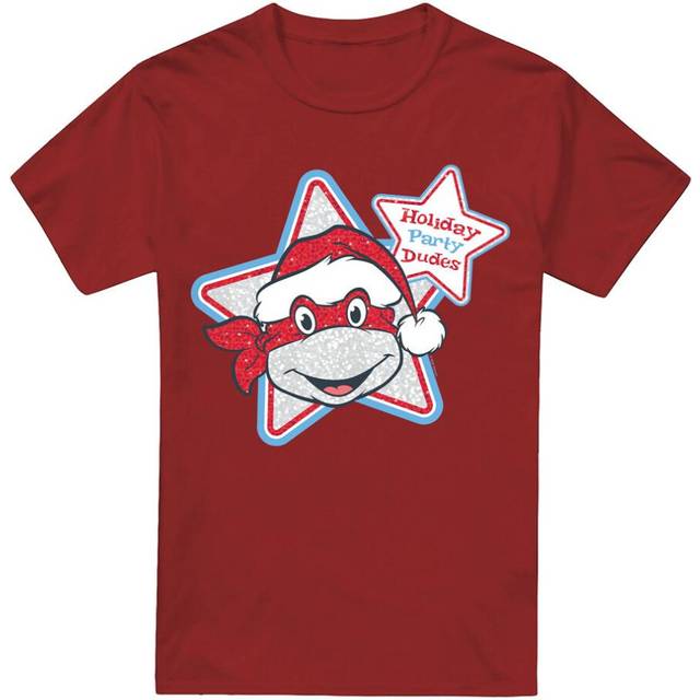(S, Cardinal) Teenage Mutant Ninja Turtles Mens Holiday Party Dudes Christmas T-Shirt