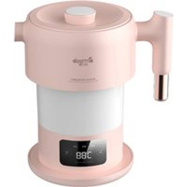 Deerma 0.6l mini hopfällbar vattenkokare rostfritt stål snabbkokande tekanna med pekskärm för campingresor - Rosa