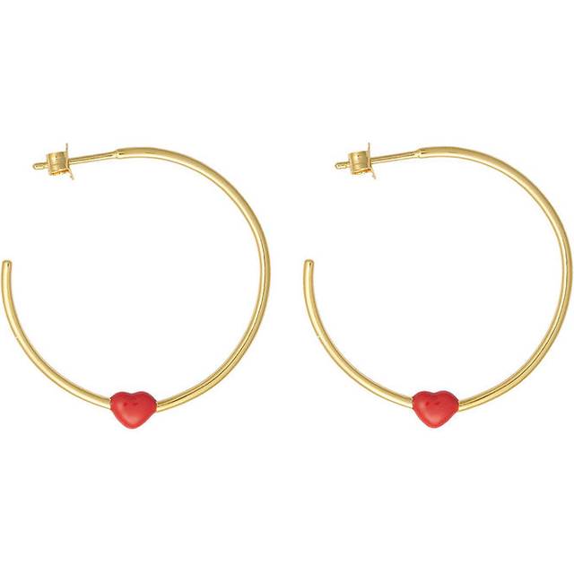 Design Letters Örhängen - Små BIG Love Hoops - Guld/Röd - Design Letters - One Size - Smycken