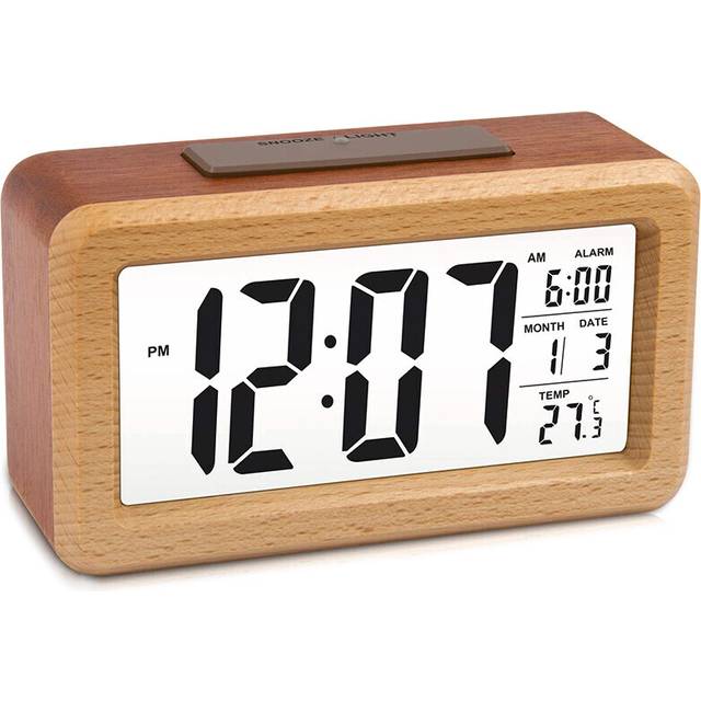CNNOTEPAD Wooden Large LED Digital Alarm Clock, with Snooze, 12/24Hr Switchable