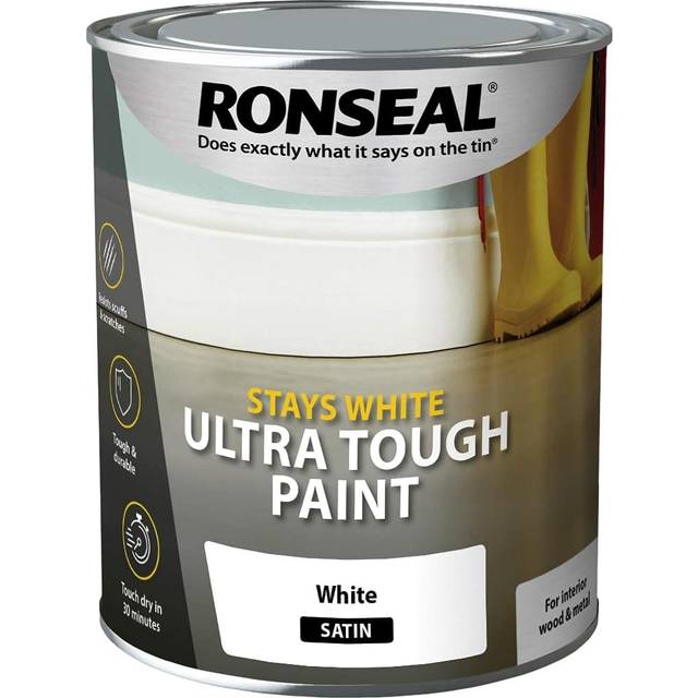 Ronseal Ultra Tough Wood & Metal Pure Brilliant White Satin Paint 750ml