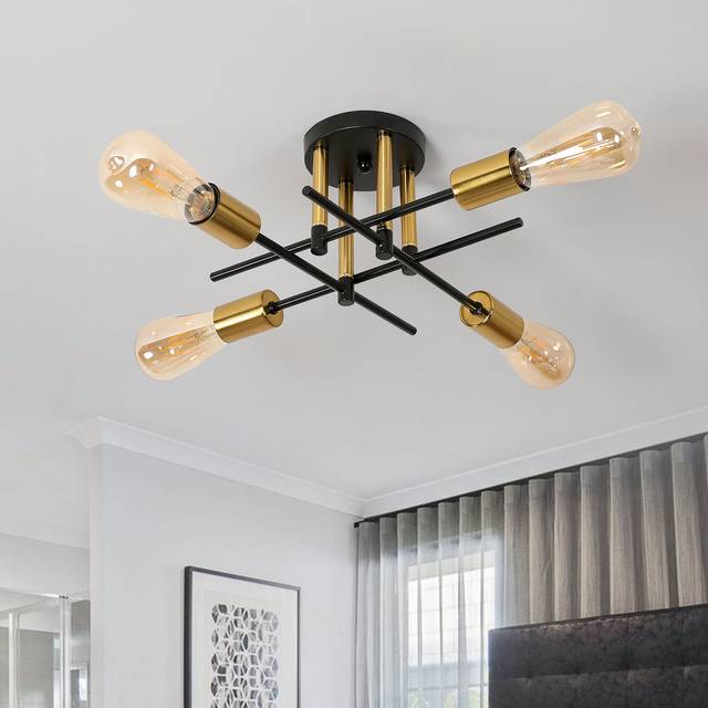 4-Light 40cm Simplicity Semi Flush Mount Light - Gold (15cm H X 41cm W X 41cm D)