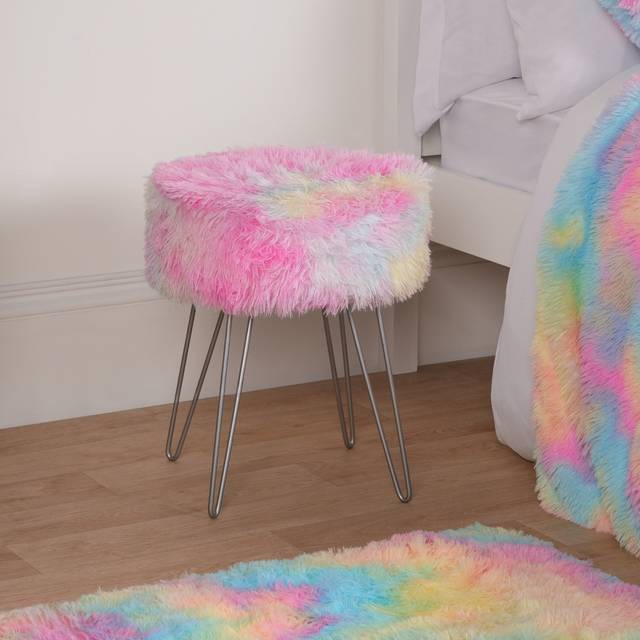 Fluffy Footstool Hairpin Fleece Bedroom Vanity Seat Modern Pouffe Decor Chair - Pink - One Size
