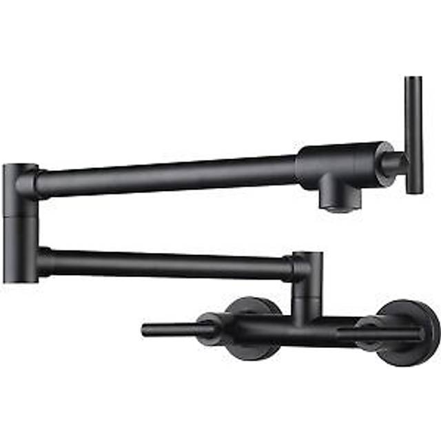 WOWOW Pot Filler Faucet for Both Hot Cold Water Folding Kitchen Faucet Black Wall Mount Commercial Restaurant Faucet Brass 3 Handles 2 Hole Double Joi