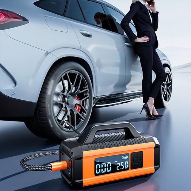 Multifunctional Jump Starter with AirCompressor Portable Wireless 150PSI Inflatable Pump 10000mAh orange
