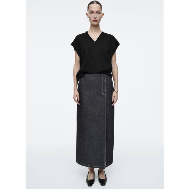 Straight Denim Midi Skirt - Indigo - 32