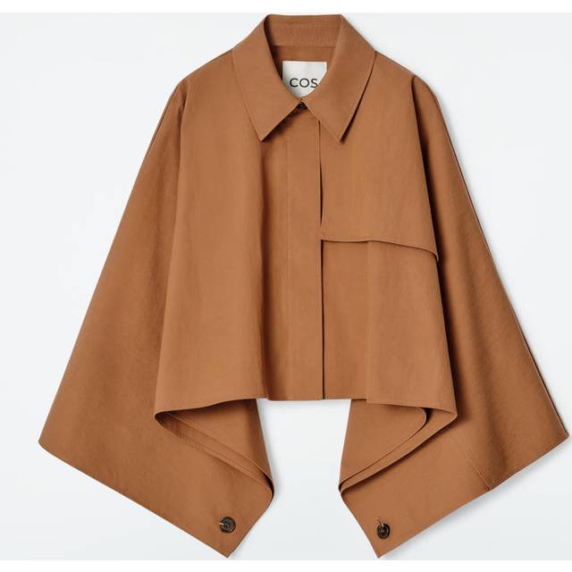 Oversized Cropped Trench Coat Cape - Brown - One Size