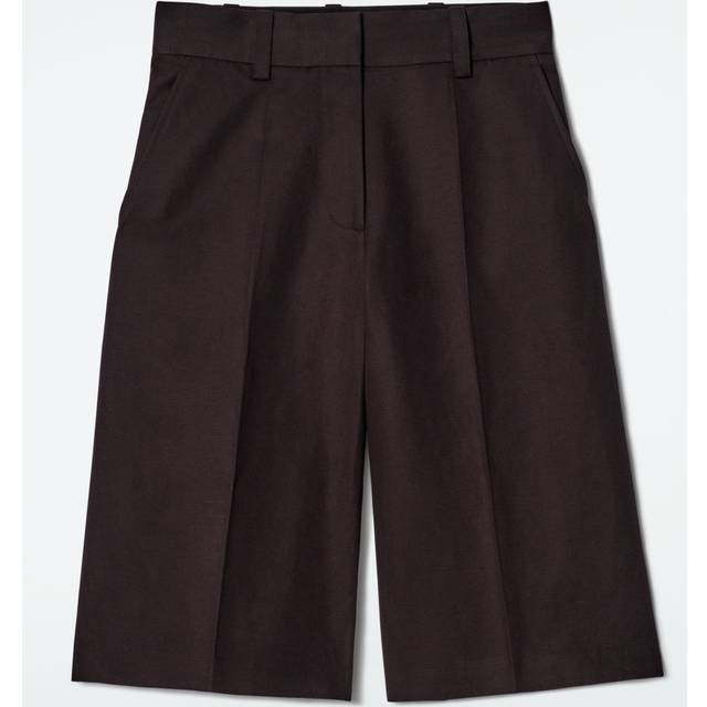 Tailored Linen-Blend Longline Shorts in Brown - 42