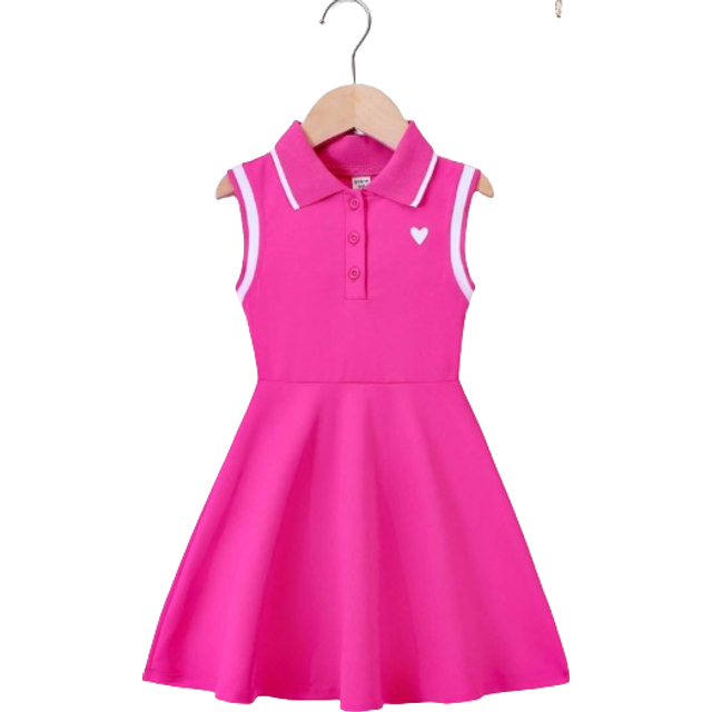 SHEIN Young Girl Preppy Style Heart-Shaped Print Striped Trim Ribbed Collar Sleeveless Dress For Summer