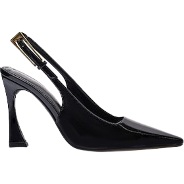 Black Patent PU Gold Buckle High Stiletto Court Heels, Black - 3
