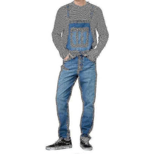 (L, Dark Blue) Mens Loose Denim Overalls Bib Suspenders Pants Dungarees Jeans Jumpsuits Overalls