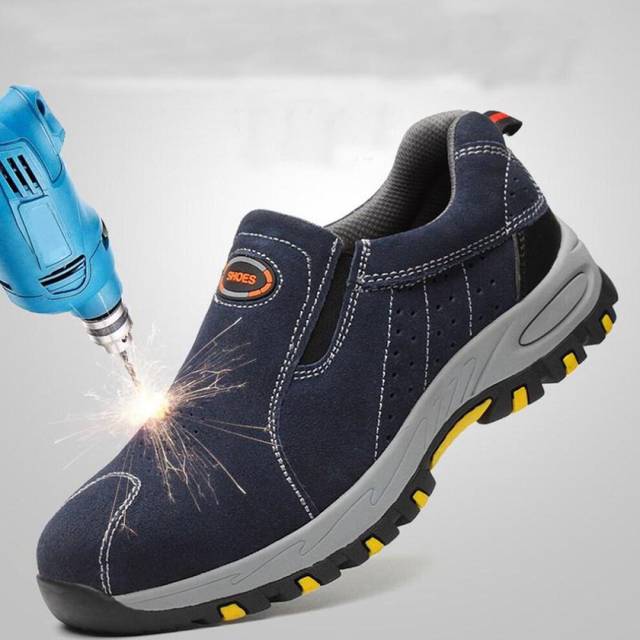 (blue, 41) Steel Toe Safety Work Shoes Men Breathable Slip-on Casual Boots Mens