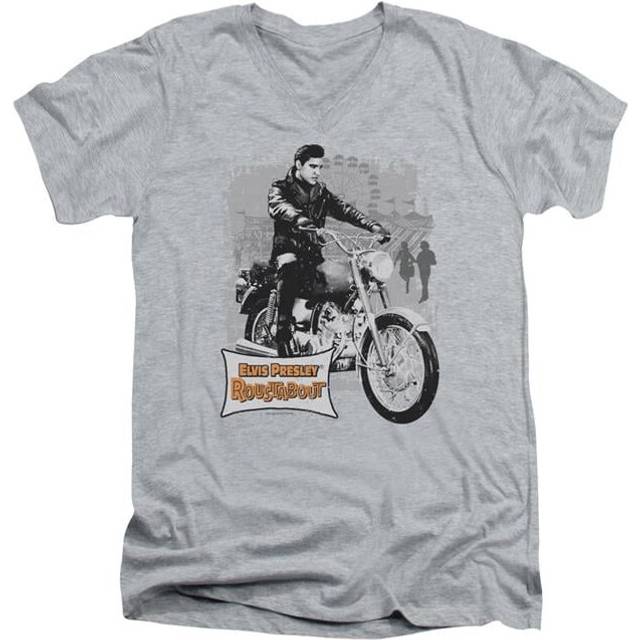 Trevco Sportswear ELV393-AV-4 Elvis Presley Roustabout Poster Adult Slim Fit V-Neck Cotton T-Shirt, Athletic Heather - Extra Large