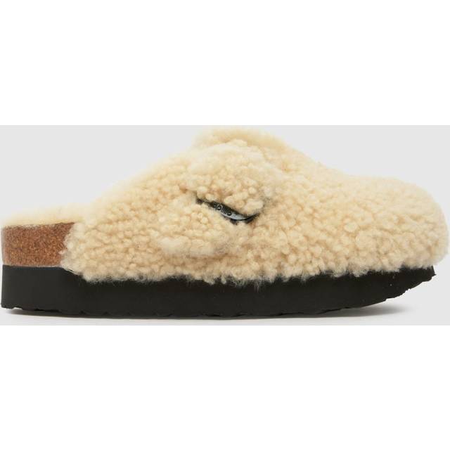 BIRKENSTOCK Boston Big Buckle Shearling Sandals in Natural