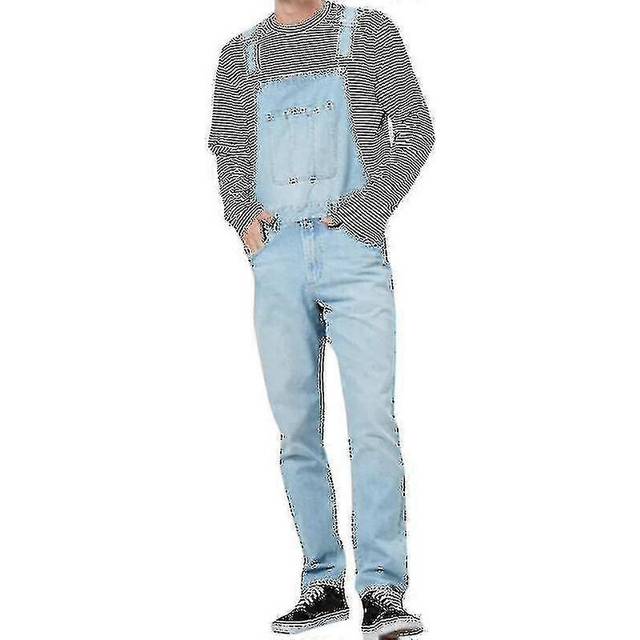(L, Light Blue) Mens Loose Denim Overalls Bib Suspenders Pants Dungarees Jeans Jumpsuits Overalls