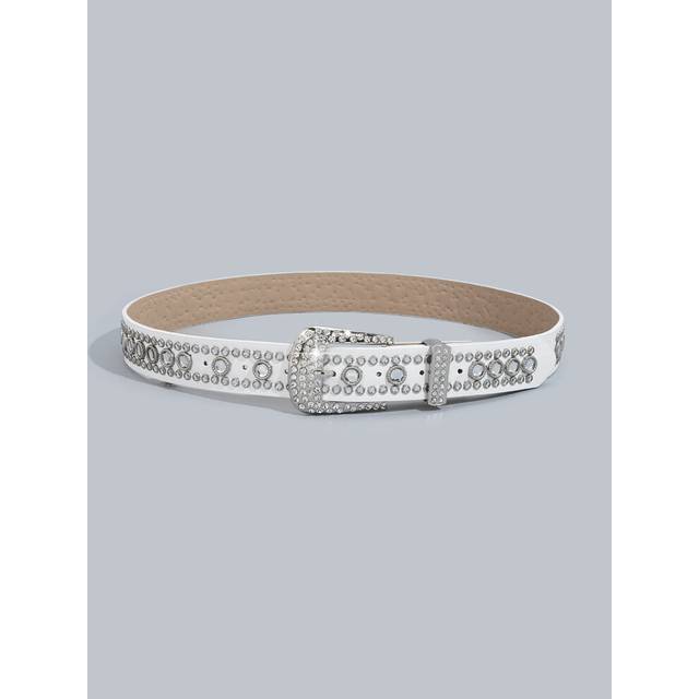 (White) Belt Slimming With Diamond Punk Style Hiphop Belt Motorcycle Style Versatile