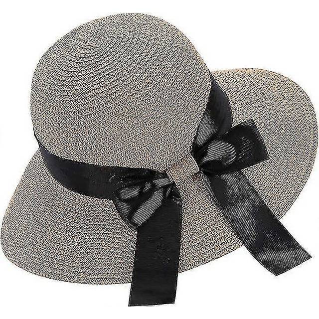 (As show, One size) Seven Women&#39;s Sun Hat Floppy Foldable Bowknot Straw Hat Summer Beach Cap Uv