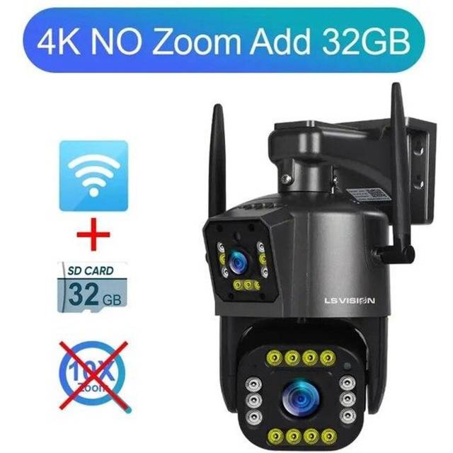 (4K No Zoom Add 32G) Eu 8k Wifi Security Camera 20x Zoom Outdoor 4k Four Lens Dual Screen Ptz Cam Auto Tracking Full Color Night Vision Cctv Wifi Surv