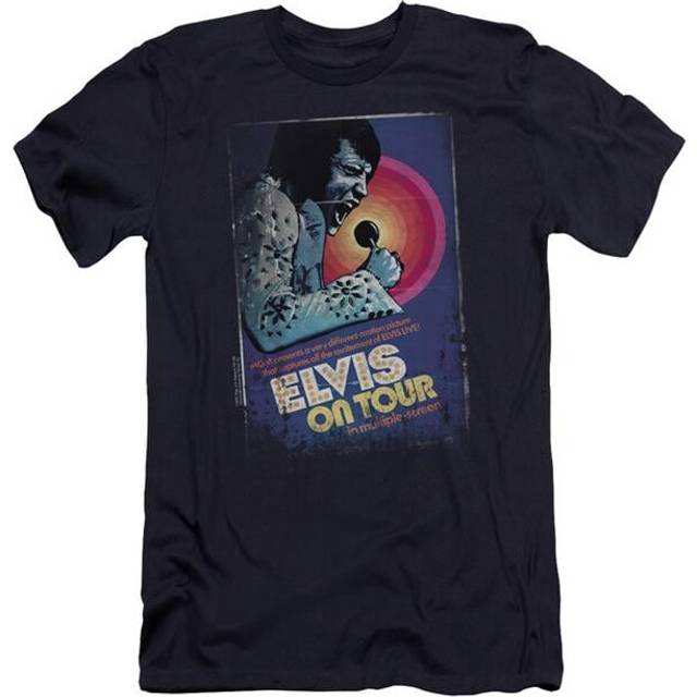 Trevco Sportswear ELV523-PSF-1 Elvis Presley on Tour Poster Premium Canvas Adult Slim Fit 30-1 Short Sleeve T-Shirt, Navy - Small