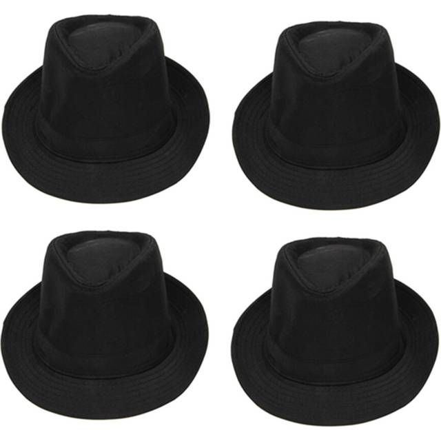 4X Black Fedora Plain Hat Outfit Accessory for Gangster