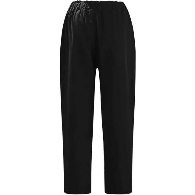 (L, Black) Ladies Linen 3 Quarter Trouser Women Cropped 3/4 Pants Summer Casual Pants New