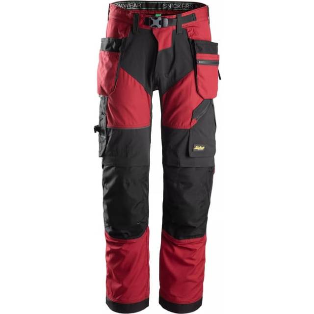Snickers 6902 Mens Flexiwork Work Holster Pocket Trousers Regular Fit Red / Black 35" 35"