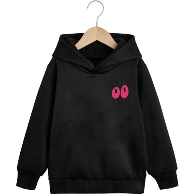 SHEIN Tween Girl Casual Printed Black Thermal Lined Hooded Sweatshirt, Autumn
