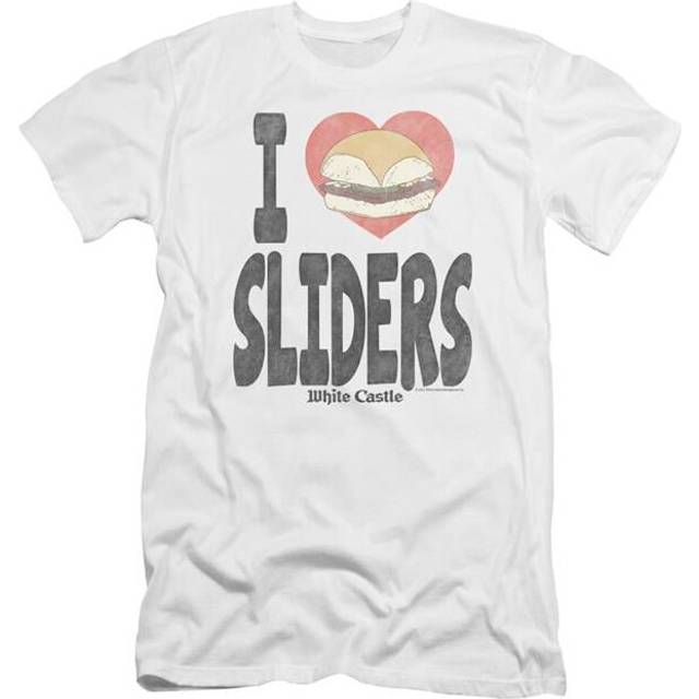 Trevco Sportswear WHT103-PSF-4 White Castle I Heart Sliders Premium Canvas Adult Slim Fit 30-1 Short Sleeve T-Shirt, White - Extra Large