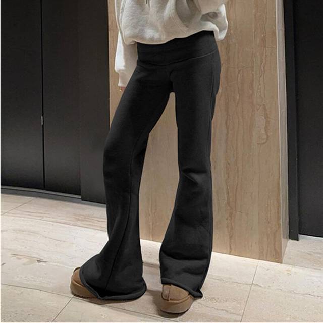 (black, M) Casual Flare Pants Slim Fitting Leggings Sweatpants Women Yoga Sports Pants Joggers Korean Style Low Waist Streetwear Pants
