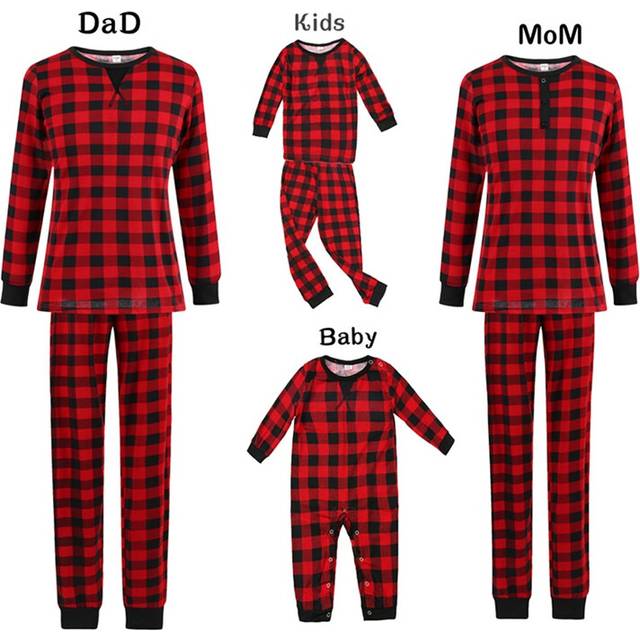 (Mom-UK 10) Christmas Family Matching Outfits Adult Kids Baby Red Plaid Pajamas Sets Xmas Baby Romper Family Holiday Party Clothes Suits