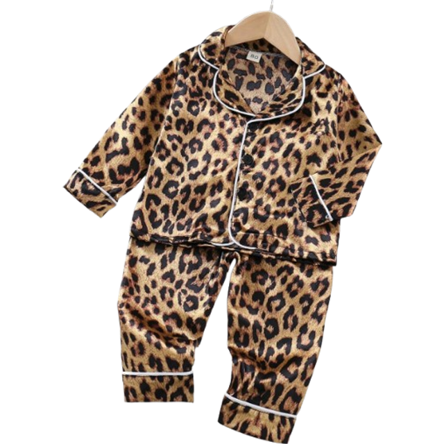Bebis Flicka Leopardtryck Kontrast Färg Lång Ärm Topp & Byxor Enkel 2st/set Hem Bär - Gul (9-12M,12-18M,18-24M,2-3Y)