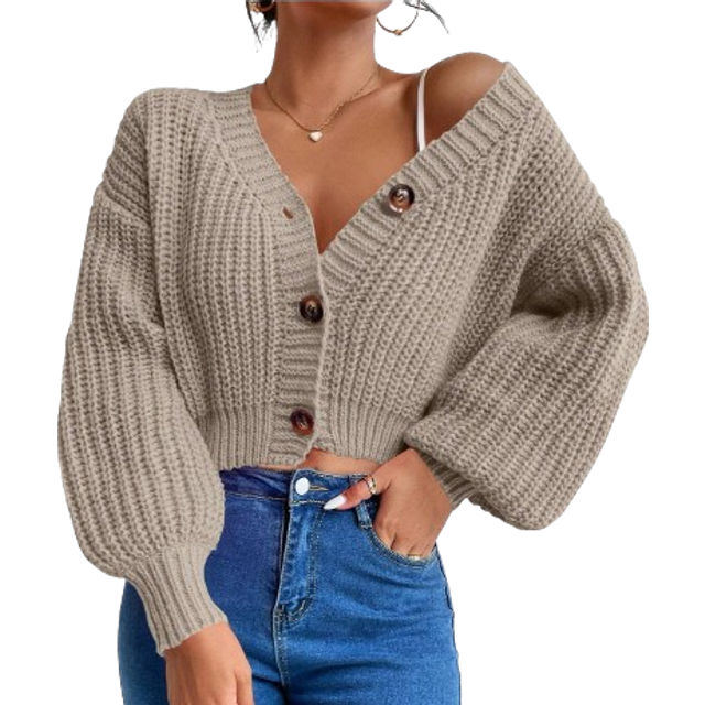 Chiquease Women&#39;s Solid Color Dropped Shoulder Long Sleeve Casual Short Knit Cardigan, Autumn Winter,Long Sleeve Tops