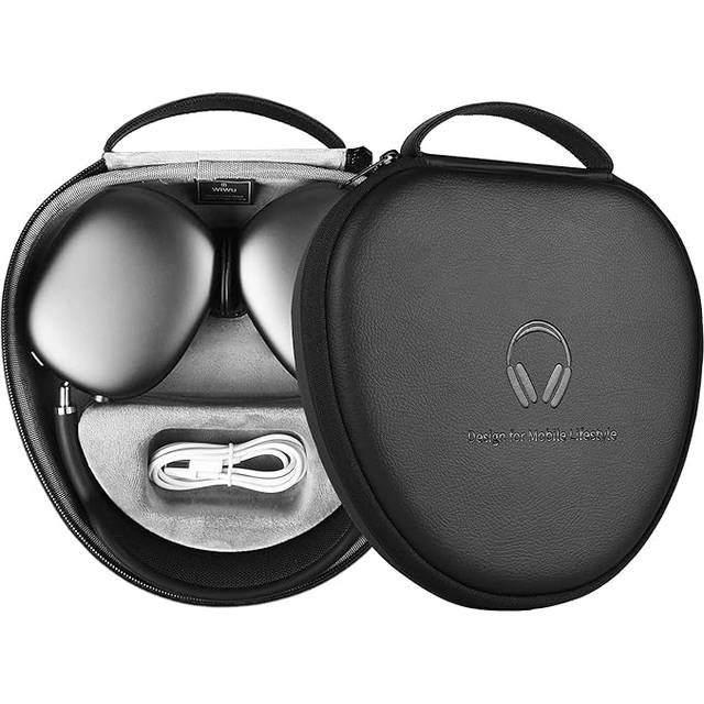 WIWU AirPods Max-fodral med viloläge, uppgraderat smart fodral för hörlurar, ultratunt resefodral med fjäderhållande, förvaringsväska med hårt skal (svart)