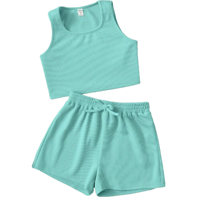 SHEIN Tween Girl Solid Tank Top & Knot Front Shorts
