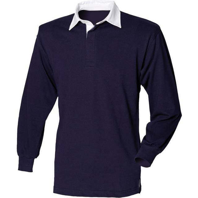 (XXL, Navy/White) Front Row Long Sleeve Classic Rugby Polo Shirt
