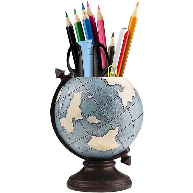 (As show, One size) Globe Pen Pencil Pot Holder Vintage Pencil Cup Stand Retro Home Office School Decorations Gifts For Men Geography Gifts