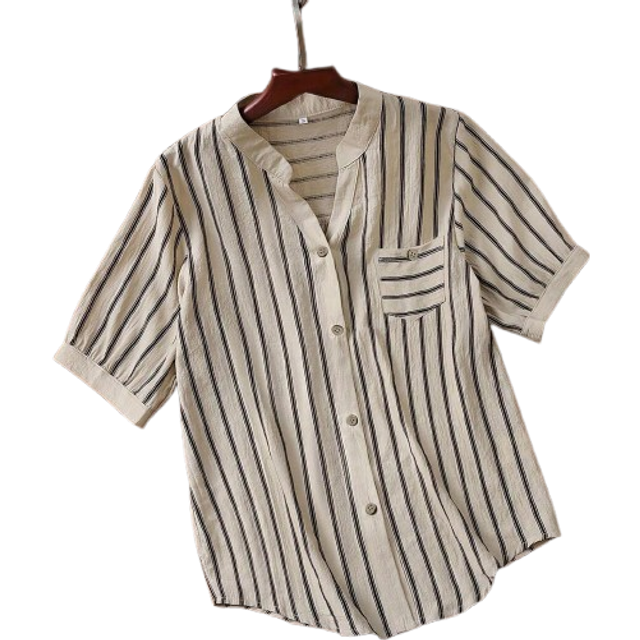 INAWLY Women Striped Print Short Sleeve Blouse Women Shirt
