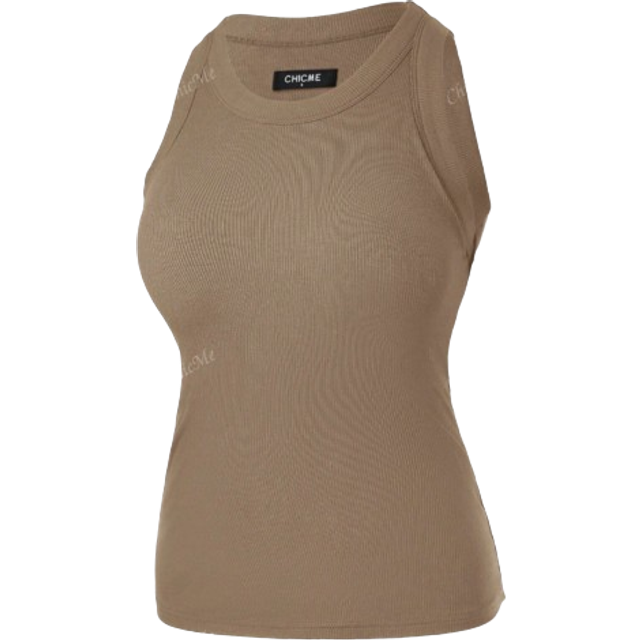 ChicMe Built-In Bra Sleeveless Ribbed Knit Tank Top Slim Fit Round Neck Basic Top