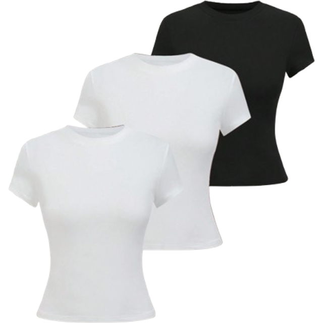 Perout 3pcs Women&#39;s Casual Basic Slim Fit Short Sleeve T-Shirt