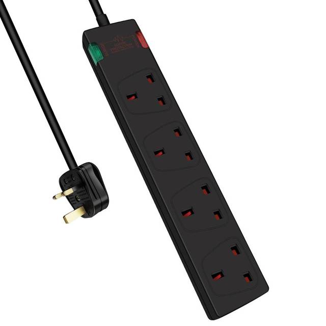 ExtraStar 4 Way Extension Lead with Surge Protection, 13A/250V~ Multi Sockets Power Strips, 3120W Fused UK Plug Wall Mounted Power Socket with 1M