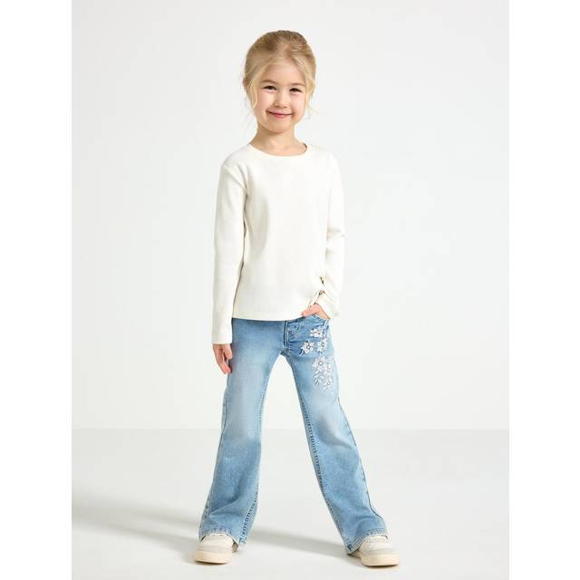 Lindex Kids' Flared Embroidered Jeans, Light Denim