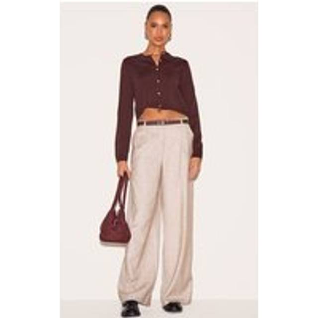 Sand Herringbone Mid Rise Tailored Trousers, Sand - 16