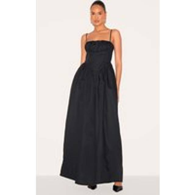 Black Premium Ruched Corset Detail Wide Leg Jumpsuit, Black - 12