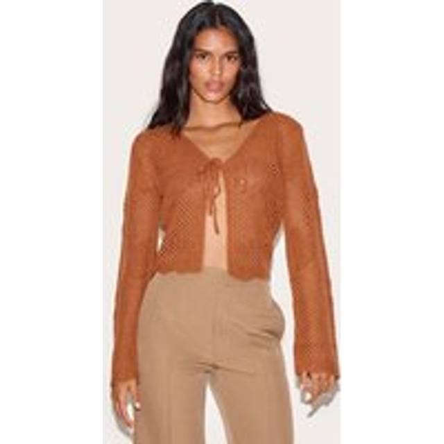Rust Crochet Tie Front Cardigan, Orange - M