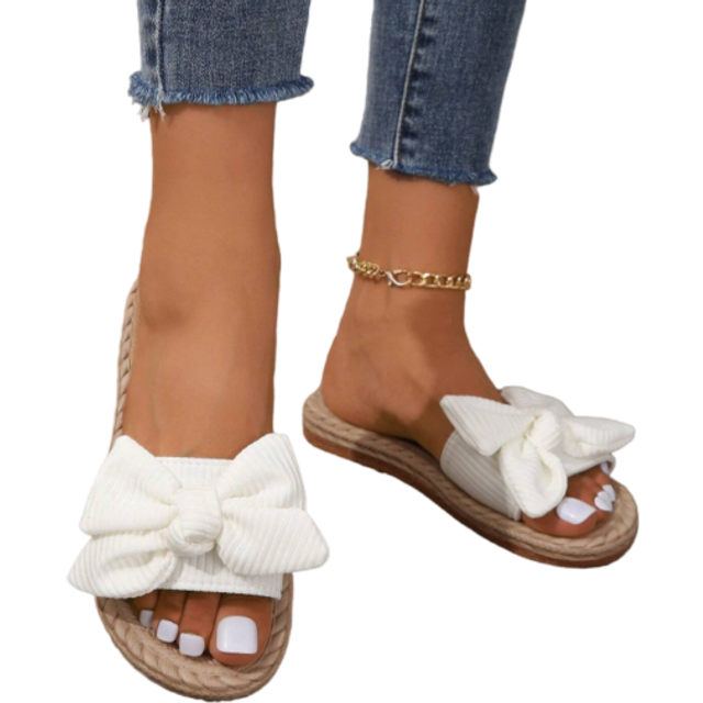 SHEIN Women&#39;s Flat Sandals With Natural Jute Rope And Bow Knot Design For Comfortable Summer Wear Valentines