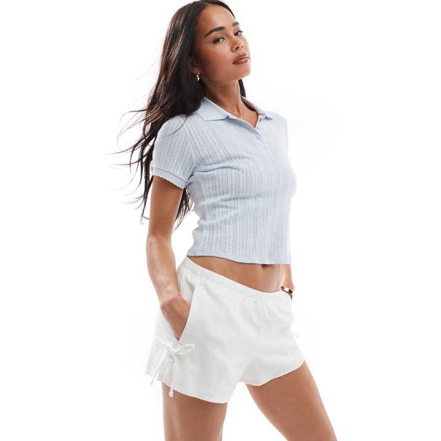 Linen-Blend Side Bow Soft Shorts